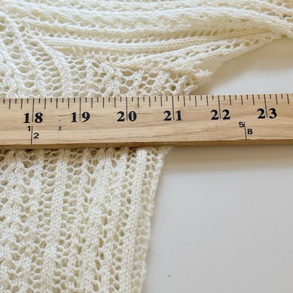 Chicos Cardigan Sweater 1 (Medium) Cream Ivory Open Knit Boho Western Crochet - Picture 3 of 8